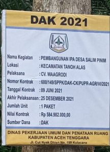 Pembangunan Instalasi Pengolahan Air (IPA) Dinas PUPR Agara Diduga Asal Jadi