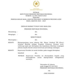 Presiden RI Joko Widodo Kembali Tunjuk Achmad Marzuki Pj Gubernur Aceh Periode 2023-2024