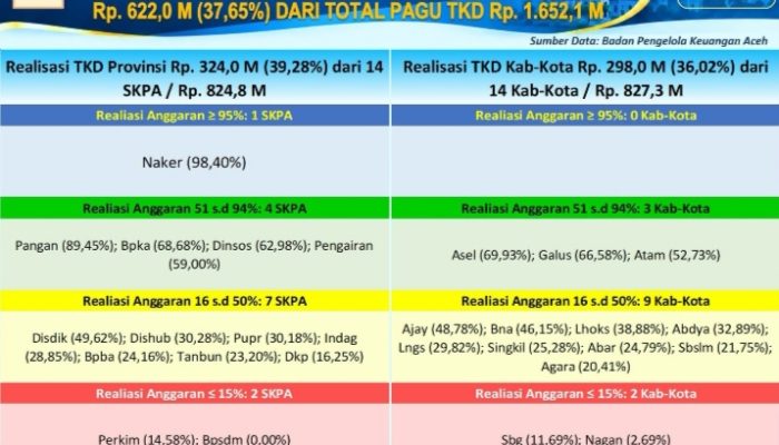Realisasi Anggaran Tambahan TKD Aceh 2026 Capai Rp 621,96 Miliar, Publik Dapat Pantau Langsung Lewat Portal P2K